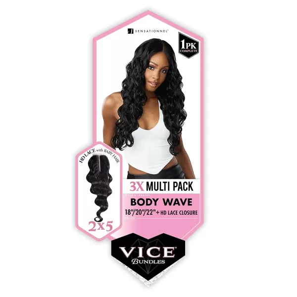 Sensationnel Vice Bundles 3X Multi Pack Weave + HD Lace Closure - BODY WAVE 14", 16", 18" 