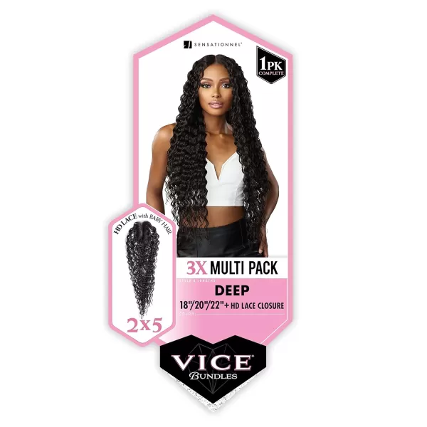 Sensationnel Vice Bundles 3X Multi Pack Weave + HD Lace Closure - DEEP 14", 16", 18" 