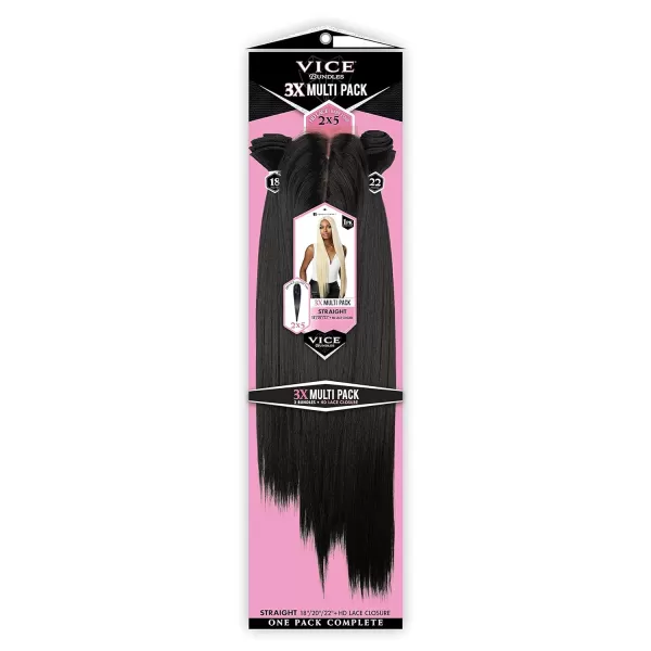 Sensationnel Vice Bundles 3X Multi Pack Weave + HD Lace Closure - STRAIGHT 18", 20", 22" 