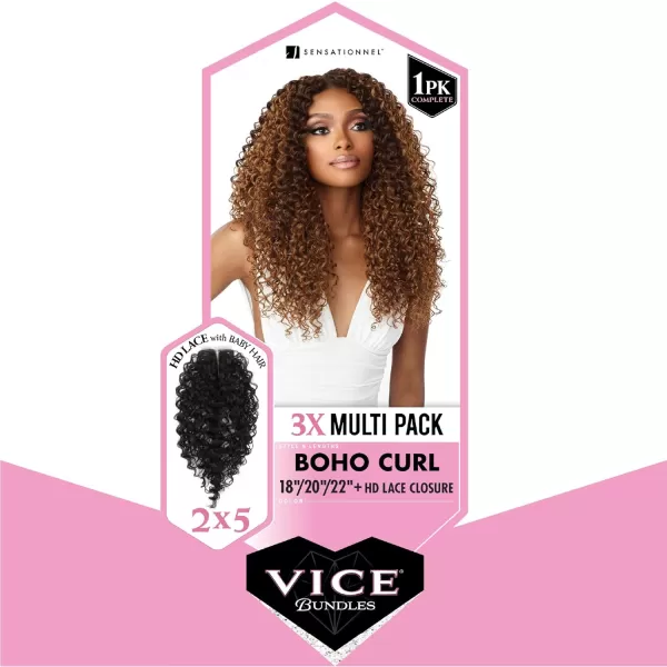 Sensationnel Vice Bundles Multi weaving - Vice Boho Curl synthetic virgin hair dupe with 2x5 Lace Closure - Vice Bundle Multi Boho Curl 