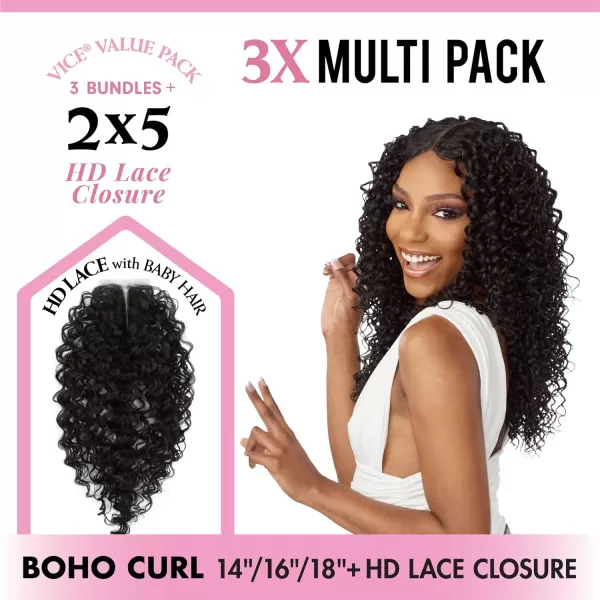 Sensationnel Vice Bundles Multi weaving - Vice Boho Curl synthetic virgin hair dupe with 2x5 Lace Closure - Vice Bundle Multi Boho Curl 