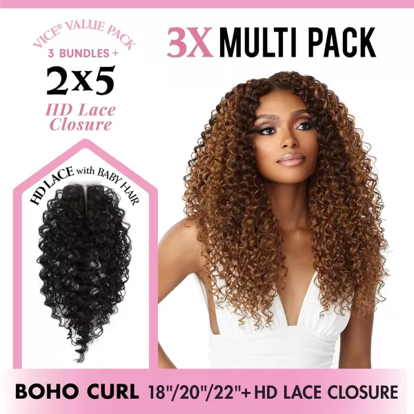 Sensationnel Vice Bundles Multi weaving - Vice Boho Curl synthetic virgin hair dupe with 2x5 Lace Closure - Vice Bundle Multi Boho Curl 