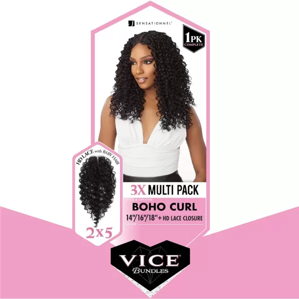 Sensationnel Vice Bundles Multi weaving - Vice Boho Curl synthetic virgin hair dupe with 2x5 Lace Closure - Vice Bundle Multi Boho Curl 