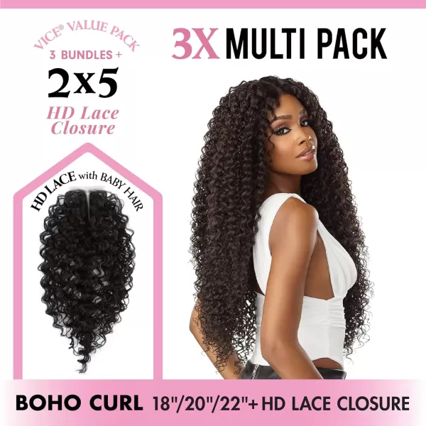 Sensationnel Vice Bundles Multi weaving - Vice Boho Curl synthetic virgin hair dupe with 2x5 Lace Closure - Vice Bundle Multi Boho Curl 