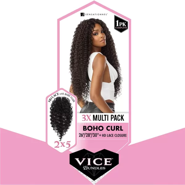 Sensationnel Vice Bundles Multi weaving - Vice Boho Curl synthetic virgin hair dupe with 2x5 Lace Closure - Vice Bundle Multi Boho Curl 