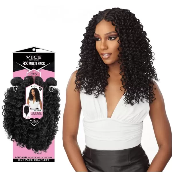 Sensationnel Vice Bundles Multi weaving - Vice Boho Curl synthetic virgin hair dupe with 2x5 Lace Closure - Vice Bundle Multi Boho Curl 