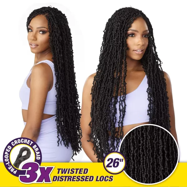 Sensationnel Lulutress Crochet Braiding hair - Twisted Distressed Locs kanekalon braids - 3x twist distress loc 26 Inch 