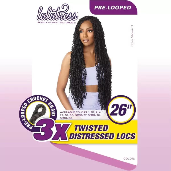 Sensationnel Lulutress Crochet Braiding hair - Twisted Distressed Locs kanekalon braids - 3x twist distress loc 26 Inch 