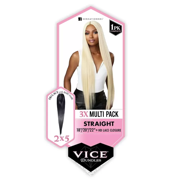 Sensationnel Vice Bundles 3X Multi Pack Weave + HD Lace Closure - STRAIGHT 18", 20", 22" 