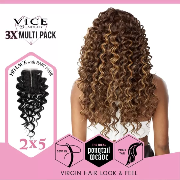 Sensationnel Vice Bundles Multi weaving - Vice Deep Twist synthetic virgin hair dupe with 2x5 Lace Closure - Vice Bundle Multi Deep Twist 