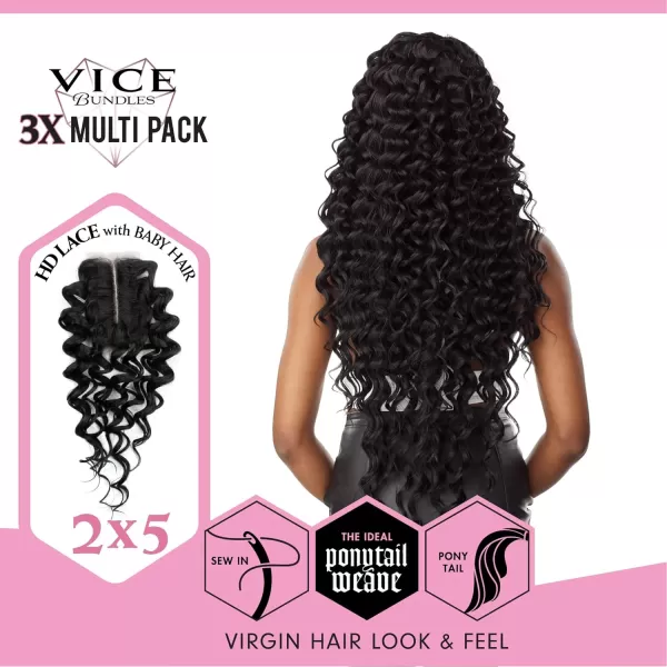 Sensationnel Vice Bundles Multi weaving - Vice Deep Twist synthetic virgin hair dupe with 2x5 Lace Closure - Vice Bundle Multi Deep Twist 