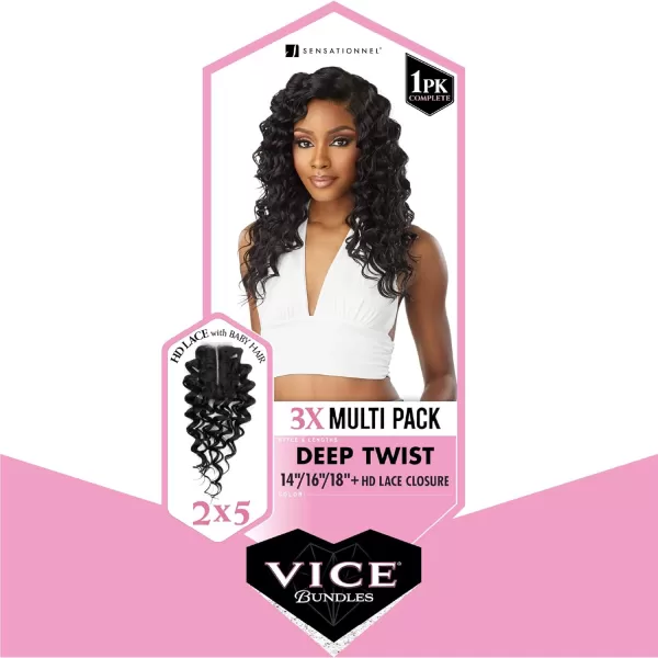 Sensationnel Vice Bundles Multi weaving - Vice Deep Twist synthetic virgin hair dupe with 2x5 Lace Closure - Vice Bundle Multi Deep Twist 