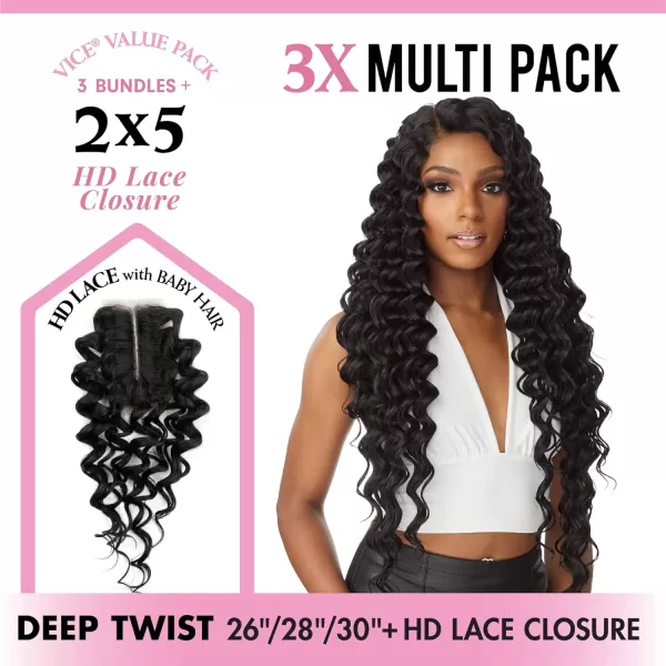Sensationnel Vice Bundles Multi weaving - Vice Deep Twist synthetic virgin hair dupe with 2x5 Lace Closure - Vice Bundle Multi Deep Twist 