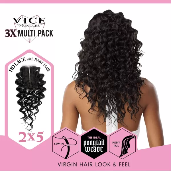 Sensationnel Vice Bundles Multi weaving - Vice Deep Twist synthetic virgin hair dupe with 2x5 Lace Closure - Vice Bundle Multi Deep Twist 