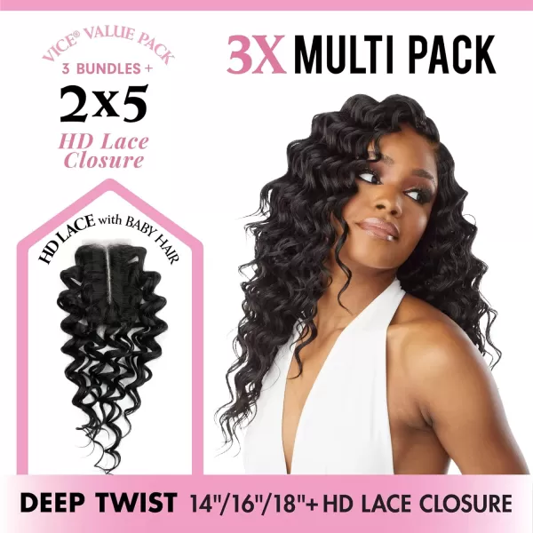 Sensationnel Vice Bundles Multi weaving - Vice Deep Twist synthetic virgin hair dupe with 2x5 Lace Closure - Vice Bundle Multi Deep Twist 