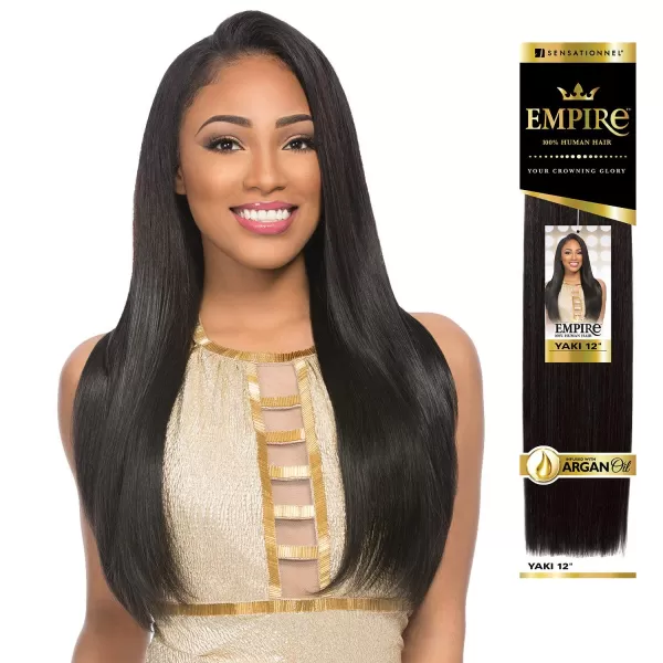 Sensationnel Empire Yaki weave hair - virgin Human hair extensions Yaki texture hair for weaving and sew in styles - Straight Yaki 1 pack 