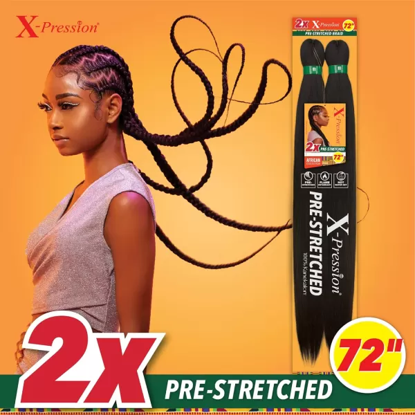 Sensationnel X-pression prestretched braiding hair - 2x xpression 72 inch all kanekalon flame retardant synthetic braid in hair extensions - 2X 72 Inch 