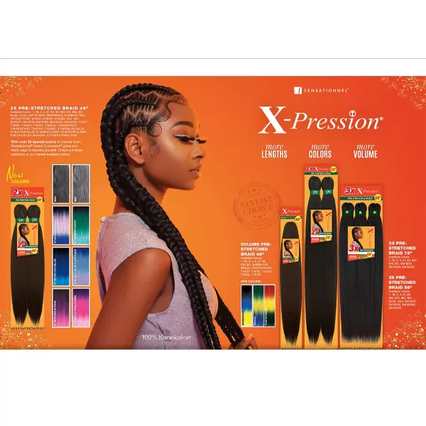 Sensationnel X-pression prestretched braiding hair - 2x xpression 72 inch all kanekalon flame retardant synthetic braid in hair extensions - 2X 72 Inch 