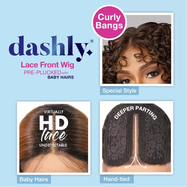 Sensationnel Dashly lace Front Wig - unit 45 lace curly bangs hand tied ear to ear soft lace synthetic with baby hair 5 Inch Deep Part - Dashly lace Unit 45 