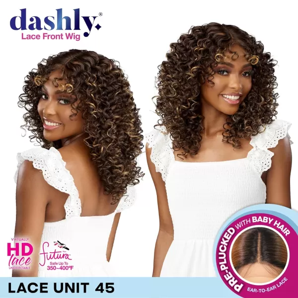 Sensationnel Dashly lace Front Wig - unit 45 lace curly bangs hand tied ear to ear soft lace synthetic with baby hair 5 Inch Deep Part - Dashly lace Unit 45 