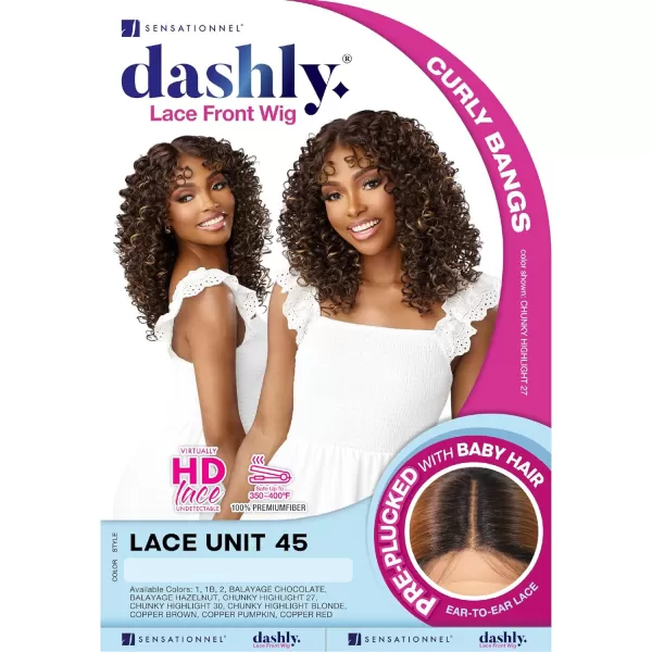 Sensationnel Dashly lace Front Wig - unit 45 lace curly bangs hand tied ear to ear soft lace synthetic with baby hair 5 Inch Deep Part - Dashly lace Unit 45 