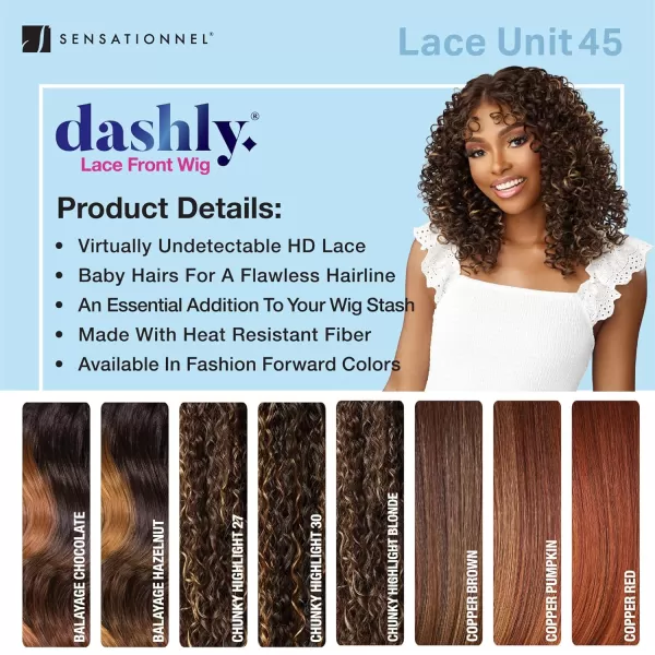 Sensationnel Dashly lace Front Wig - unit 45 lace curly bangs hand tied ear to ear soft lace synthetic with baby hair 5 Inch Deep Part - Dashly lace Unit 45 