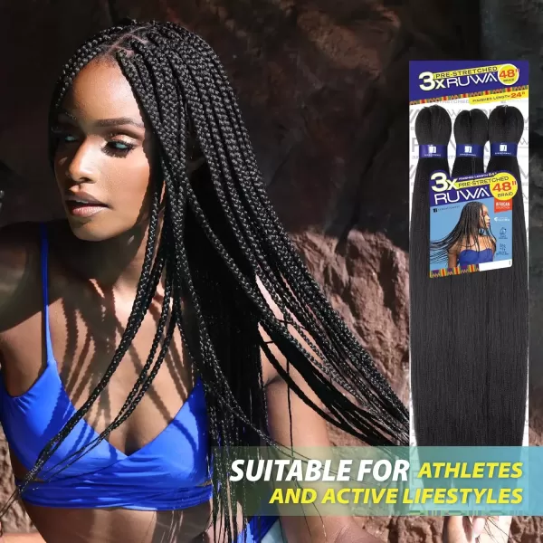 imageSensationnel Ruwa prestretched braiding hair  3x ruwa 18inch water repellent kanekalon fiber fast dry synthetic braid  3x Ruwa 18 inch 3 pack 1B OFFBLACKBG BURGANDY