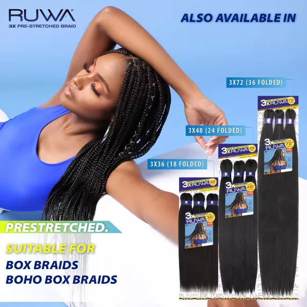 imageSensationnel Ruwa prestretched braiding hair  3x ruwa 18inch water repellent kanekalon fiber fast dry synthetic braid  3x Ruwa 18 inch 3 pack 1B OFFBLACKSM1B30