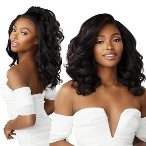 imageSensationnel Bare Lace 13x6 wigs  unit 12 glueless synthetic with 180 degree preplucked hairline non lifting 2040 larger grid thinner lace  BareLace unit 12 BALAYAGEDARKCHERRY1 JETBLACK