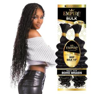imageSensationnel Empire bulk hair braiding  deep bulk 22inch human hair boho braids with for knotless box or curly loose wave  HH Empire deep bulk 22inch 1B OFFBLACKS27613