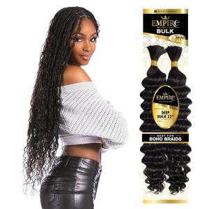 imageSensationnel Empire bulk hair braiding  deep bulk 22inch human hair boho braids with for knotless box or curly loose wave  HH Empire deep bulk 22inch 1B OFFBLACK4 MEDIUM BROWN