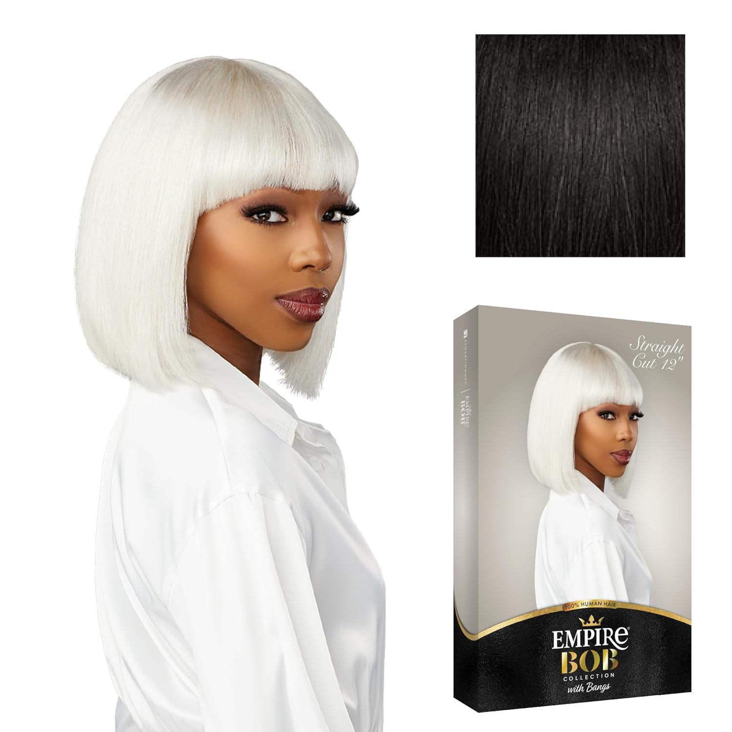 imageSensationnel Empire bob humanhair wig  straight cut face framing mesh cap for comfort with bangs 10 inch 1 JETBLACK1B OFFBLACK
