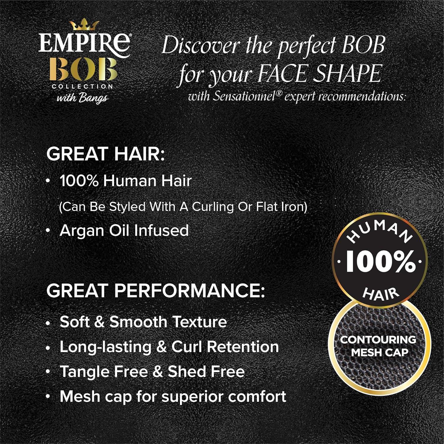 imageSensationnel Empire bob humanhair wig  straight cut face framing mesh cap for comfort with bangs 10 inch 1 JETBLACK2 DARKBROWN