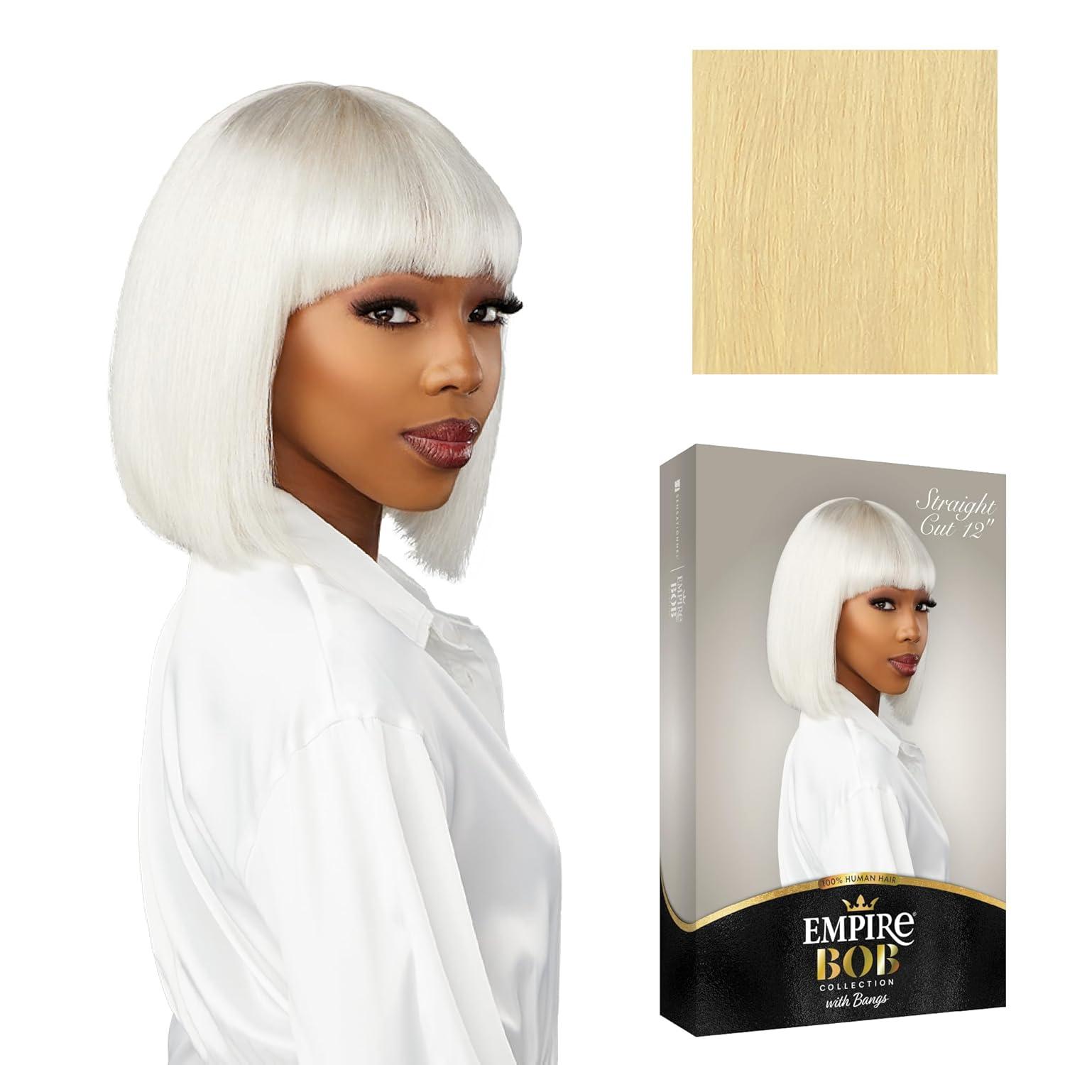 imageSensationnel Empire bob humanhair wig  straight cut face framing mesh cap for comfort with bangs 10 inch 1 JETBLACKBLEACHEDBLONDE