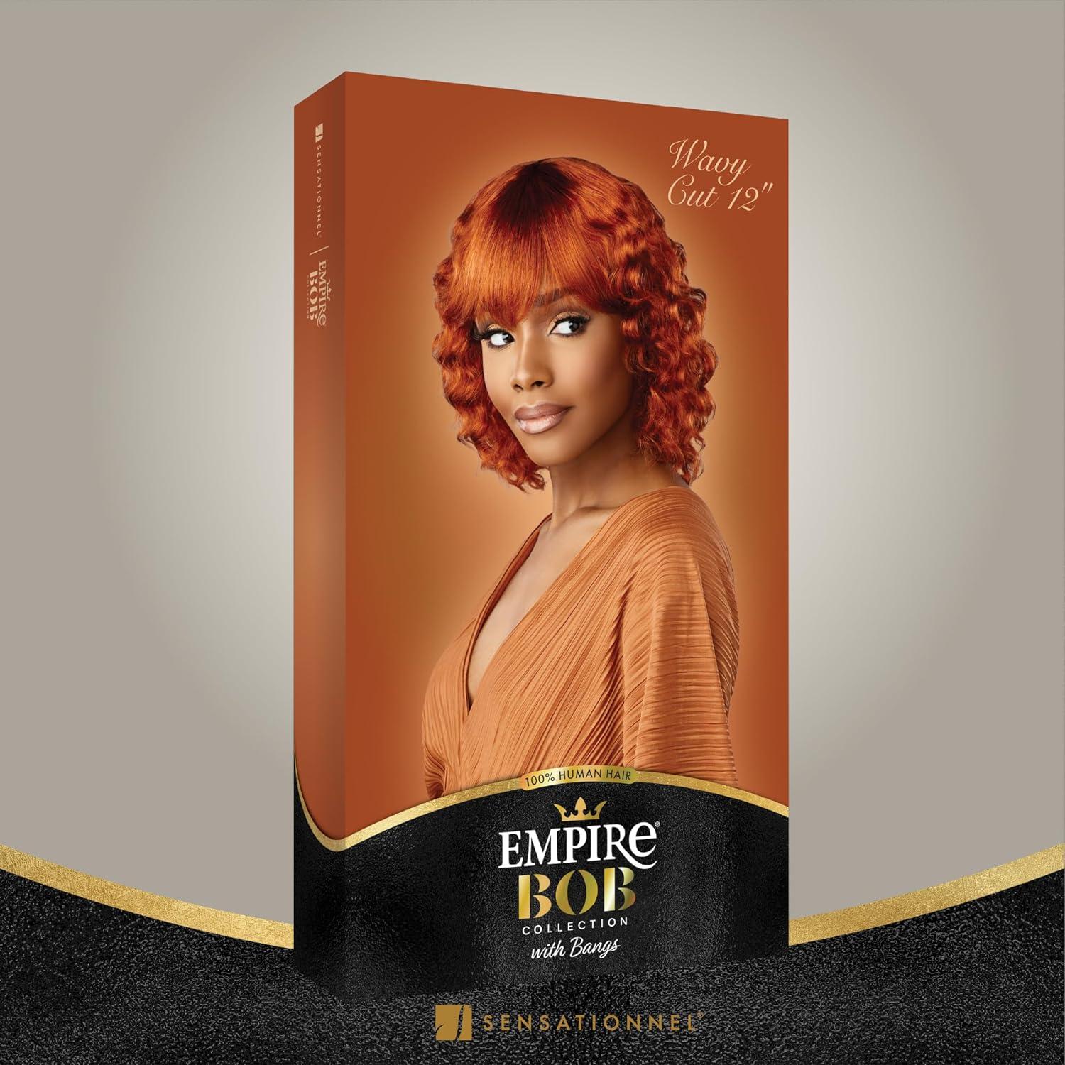 imageSensationnel Empire bob humanhair wig  wavy cut 12 inch face framing mesh cap for comfort with bangs 1 JETBLACKRICHBURGUNDY
