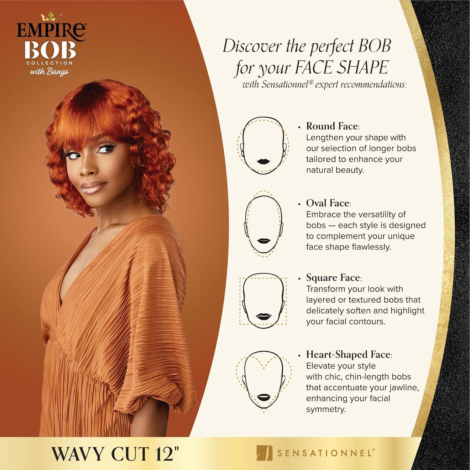 imageSensationnel Empire bob humanhair wig  wavy cut 12 inch face framing mesh cap for comfort with bangs 1 JETBLACKRICHBURGUNDY