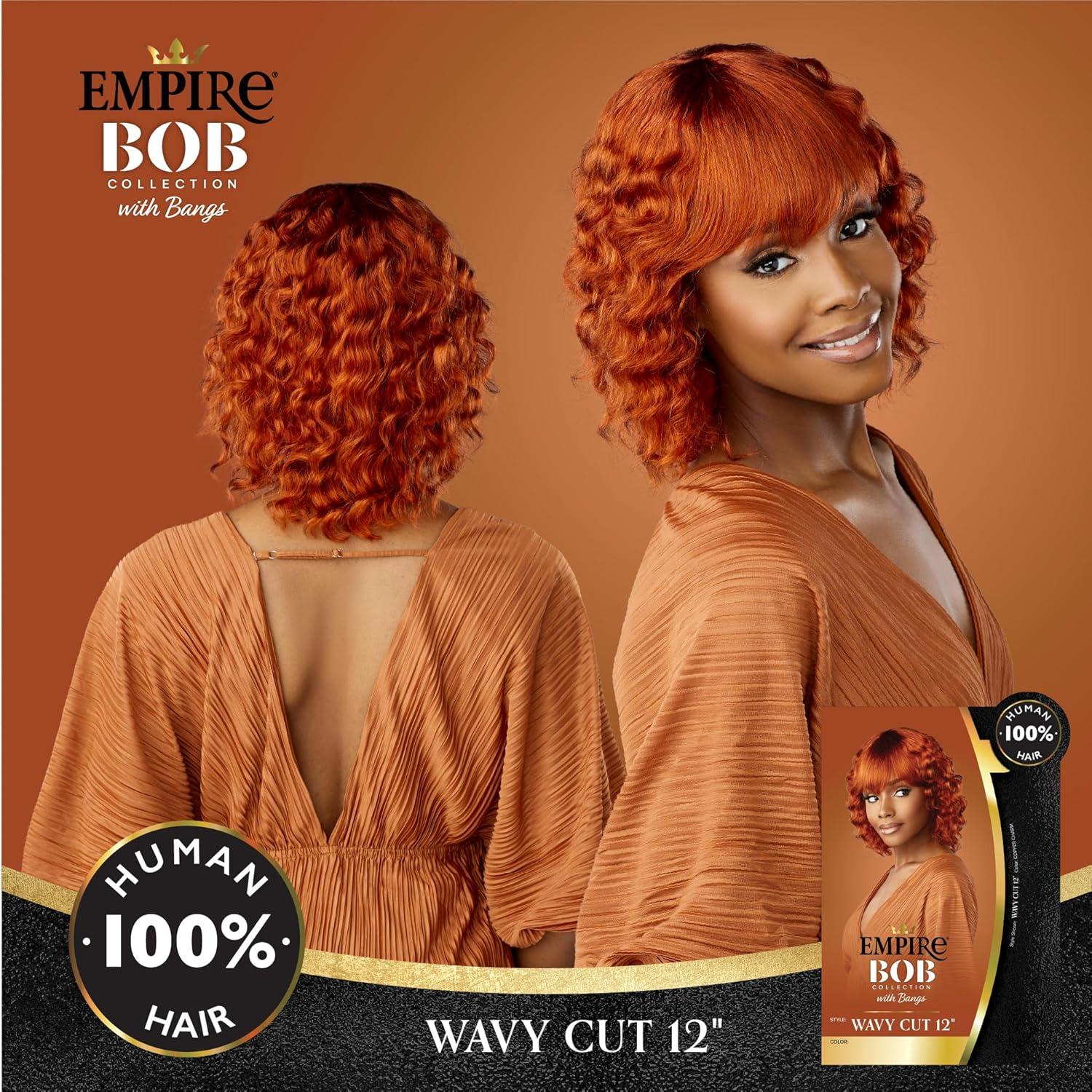 imageSensationnel Empire bob humanhair wig  wavy cut 12 inch face framing mesh cap for comfort with bangs 1 JETBLACKRICHBURGUNDY
