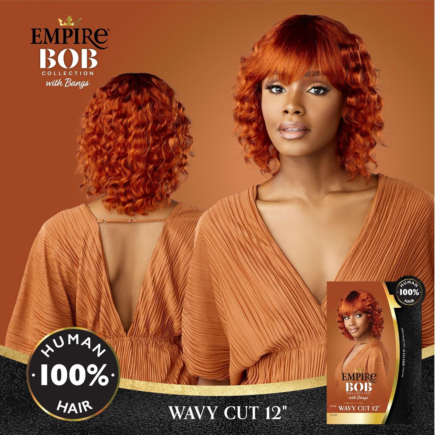 imageSensationnel Empire bob humanhair wig  wavy cut 12 inch face framing mesh cap for comfort with bangs 1 JETBLACKRICHBURGUNDY