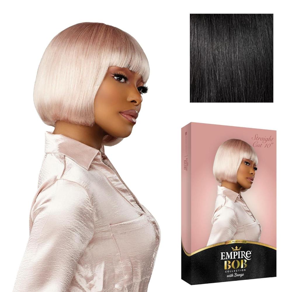 imageSensationnel Empire bob humanhair wig  straight cut face framing mesh cap for comfort with bangs 10 inch 1 JETBLACK1 JETBLACK