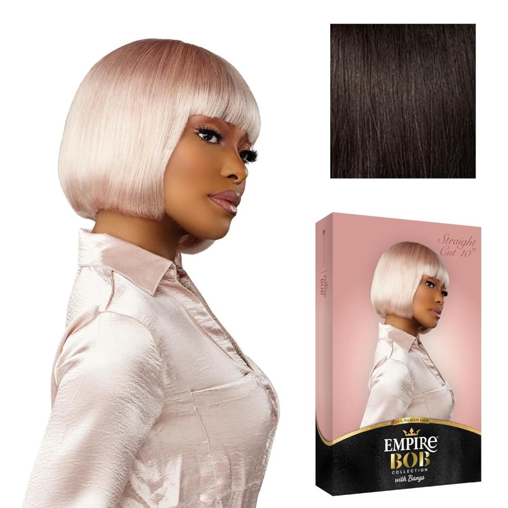 imageSensationnel Empire bob humanhair wig  straight cut face framing mesh cap for comfort with bangs 10 inch 1 JETBLACK2 DARKBROWN