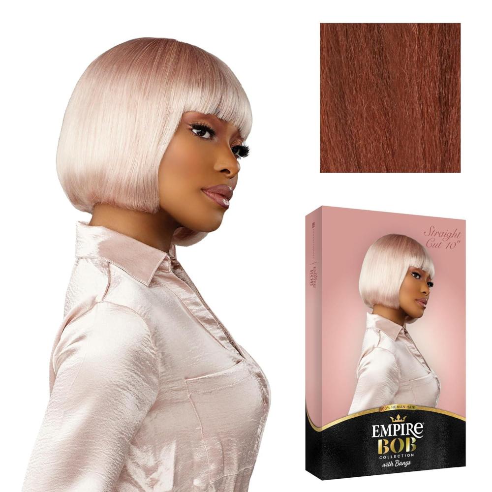 imageSensationnel Empire bob humanhair wig  straight cut face framing mesh cap for comfort with bangs 10 inch 1 JETBLACKCOPPERCHARM
