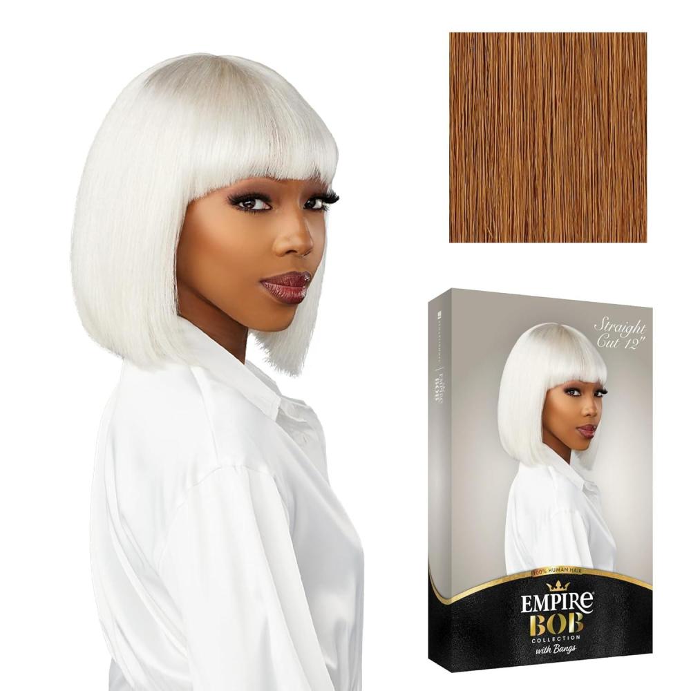 imageSensationnel Empire bob humanhair wig  straight cut face framing mesh cap for comfort with bangs 10 inch 1 JETBLACKGOLDENBLONDE