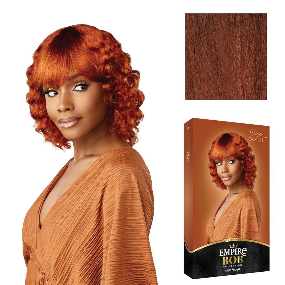 imageSensationnel Empire bob humanhair wig  wavy cut 12 inch face framing mesh cap for comfort with bangs 1 JETBLACKCOPPERCHARM