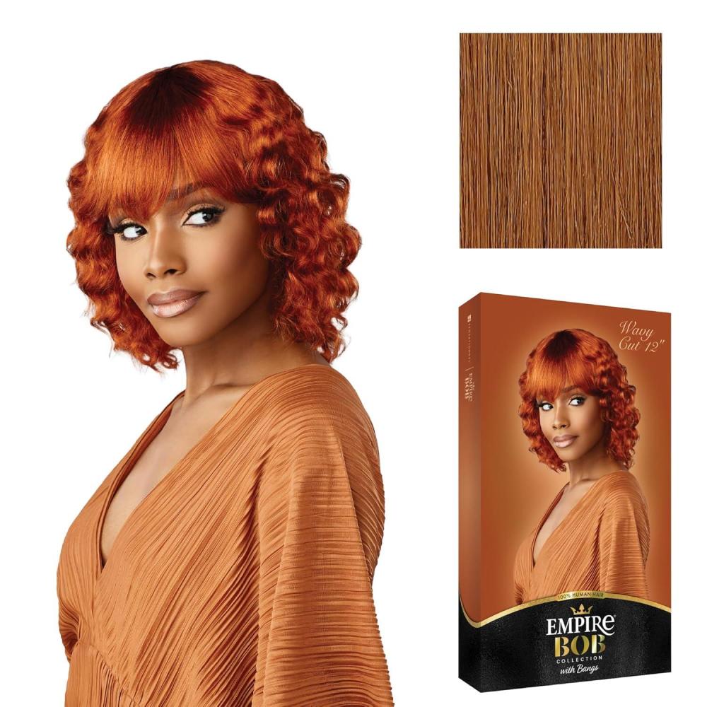 imageSensationnel Empire bob humanhair wig  wavy cut 12 inch face framing mesh cap for comfort with bangs 1 JETBLACKGOLDENBLONDE