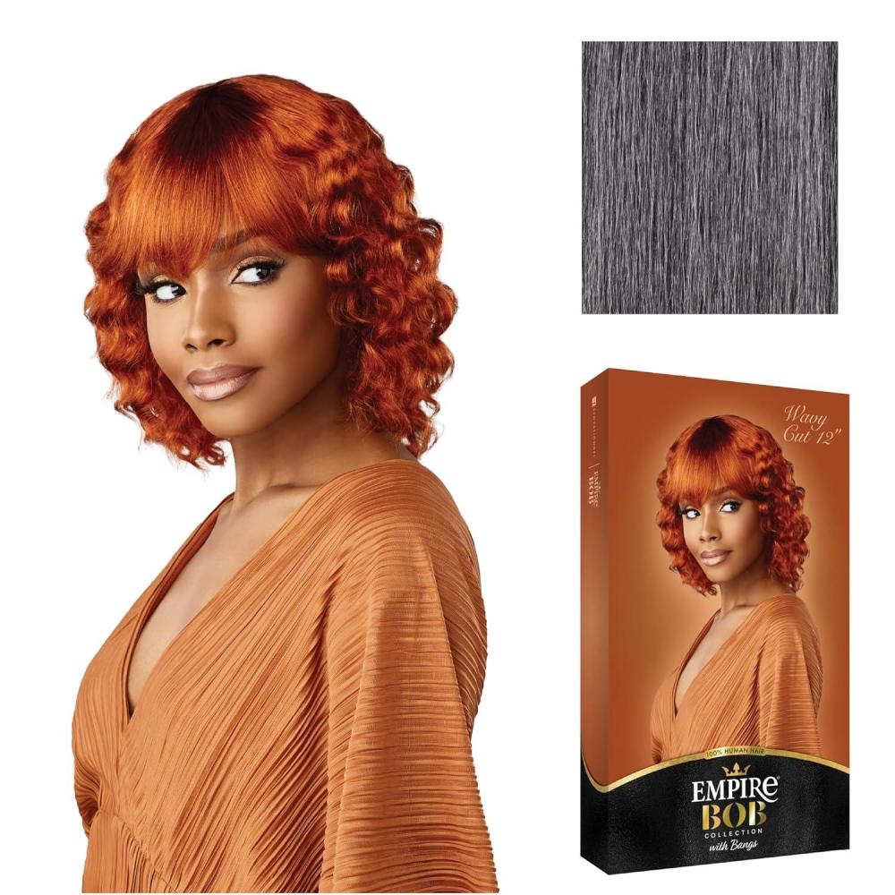 imageSensationnel Empire bob humanhair wig  wavy cut 12 inch face framing mesh cap for comfort with bangs 1 JETBLACKM44