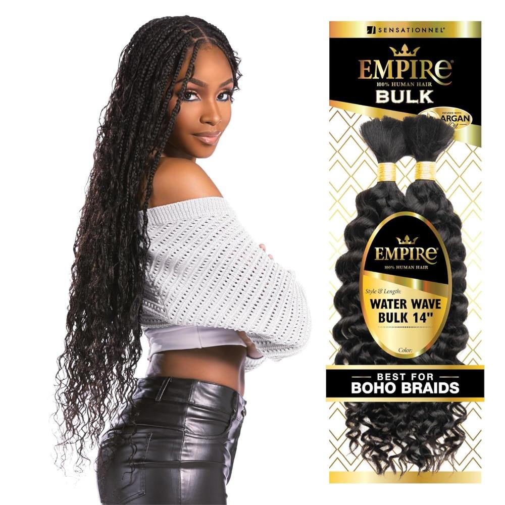 imageSensationnel Empire bulk braiding  water wave 14 inch human hair braids for knotless boho box or curly loose wave styles 1 JETBLACKS27613