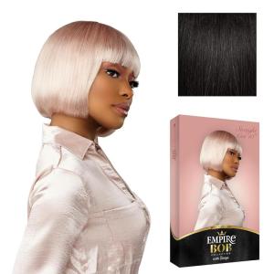 imageSensationnel Empire bob humanhair wig  straight cut face framing mesh cap for comfort with bangs 10 inch 1 JETBLACK1B OFFBLACK