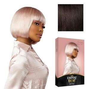 imageSensationnel Empire bob humanhair wig  straight cut face framing mesh cap for comfort with bangs 10 inch 1 JETBLACK2 DARKBROWN