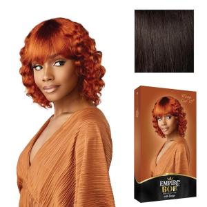 imageSensationnel Empire bob humanhair wig  wavy cut 12 inch face framing mesh cap for comfort with bangs 1 JETBLACK2 DARKBROWN