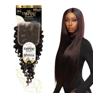 imageSensationnel Empire bundle 4x4 closure  deep wave 12 inch HD lace large free parting lace frontalclosure unprocessed human hair weave NATURALNATURALBLACK